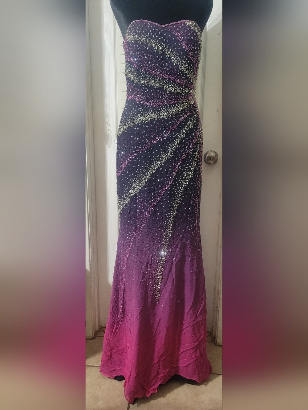 Riva Designs Purple Ombre Beaded Evening Gown Size 10